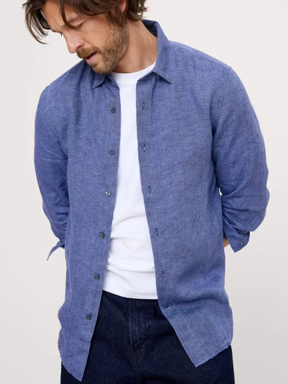 NWT Banana Republic Mens Bright Berry 100% Euro Linen Standard-Fit Shirt M
